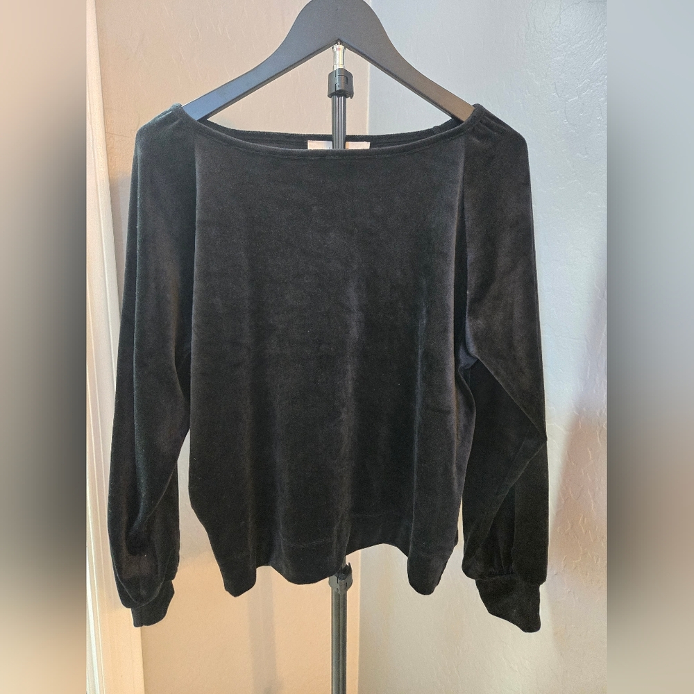 LOFT Black Velour Pullover Sweatshirt | XS |